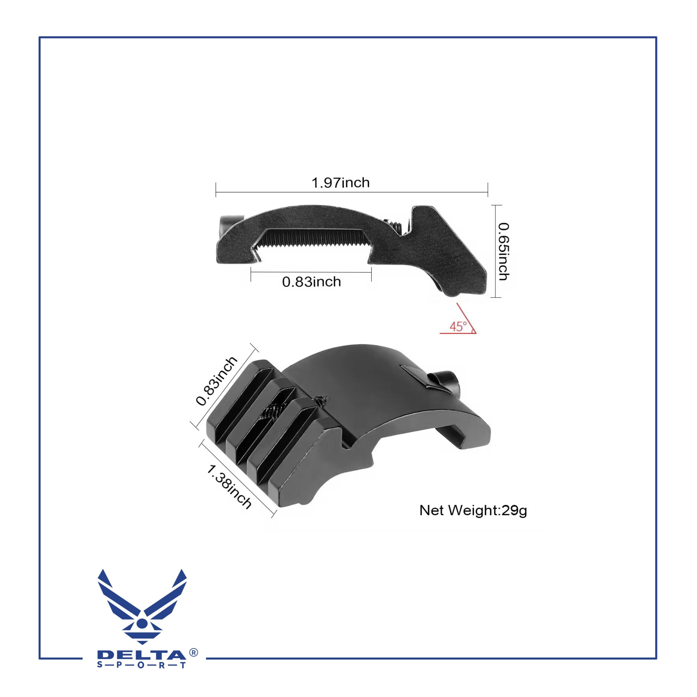 🔹Low Profile Offset Picatinny Rail Mount
For Red Dot Sights, Magnifiers & Flashlights.