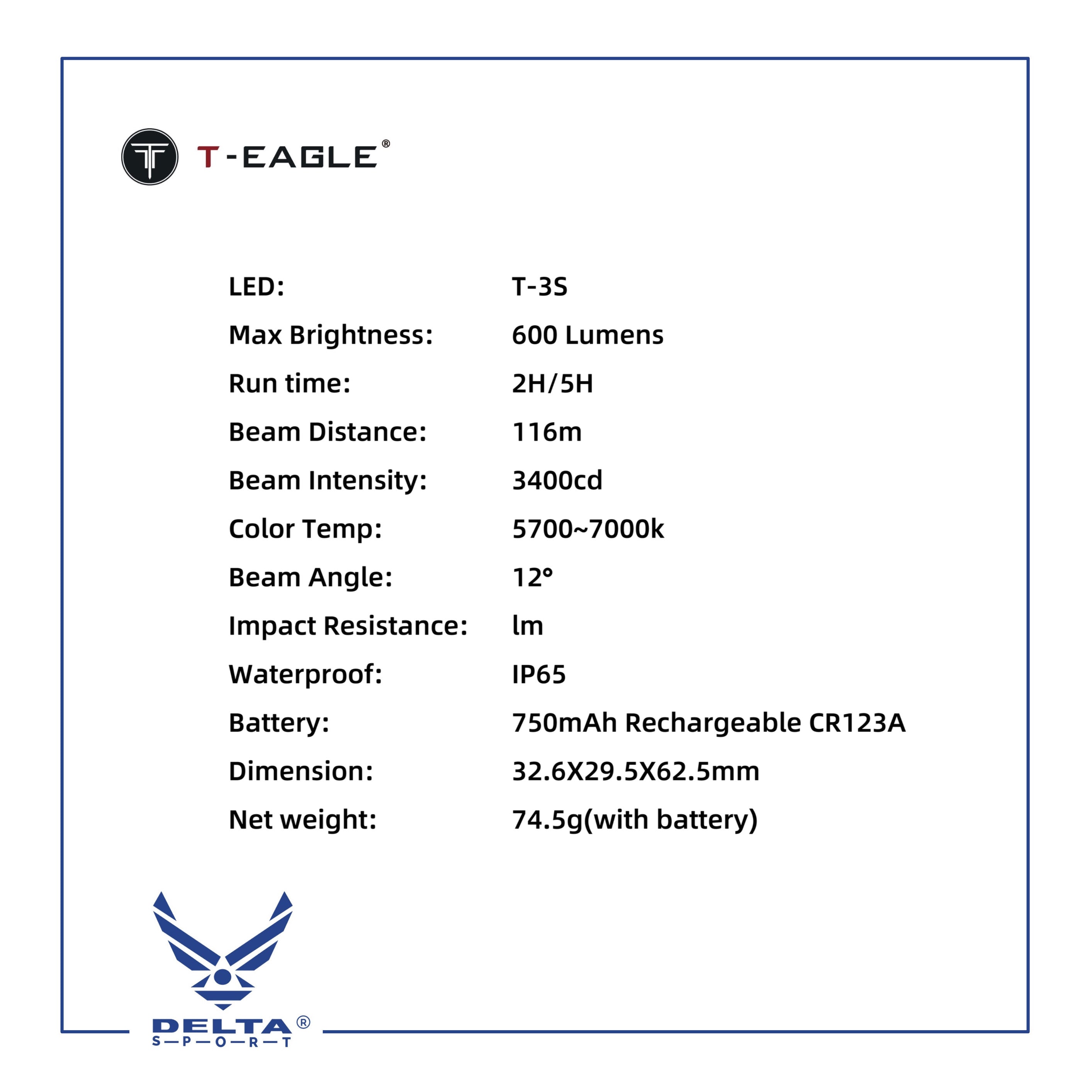 🔹T-Eagle flashlight T-3S-Tan.
