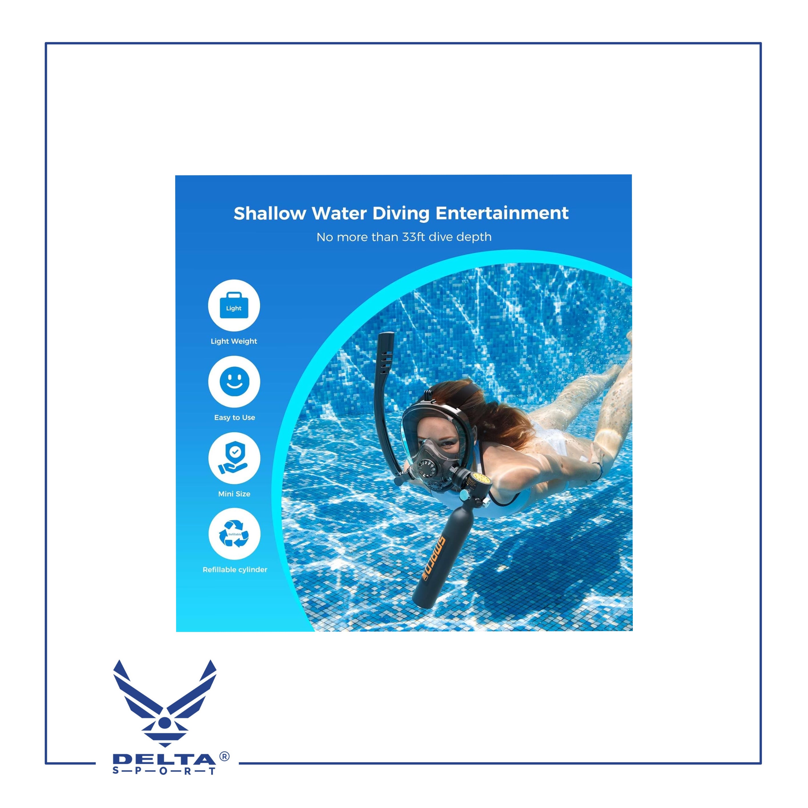 🔹SMACO DIVE -Scuba Tank with Scuba Mask, Can Provide about 6 Minutes of Underwater Breathing at a Diving Depth of 30 Feet, 0.5L.