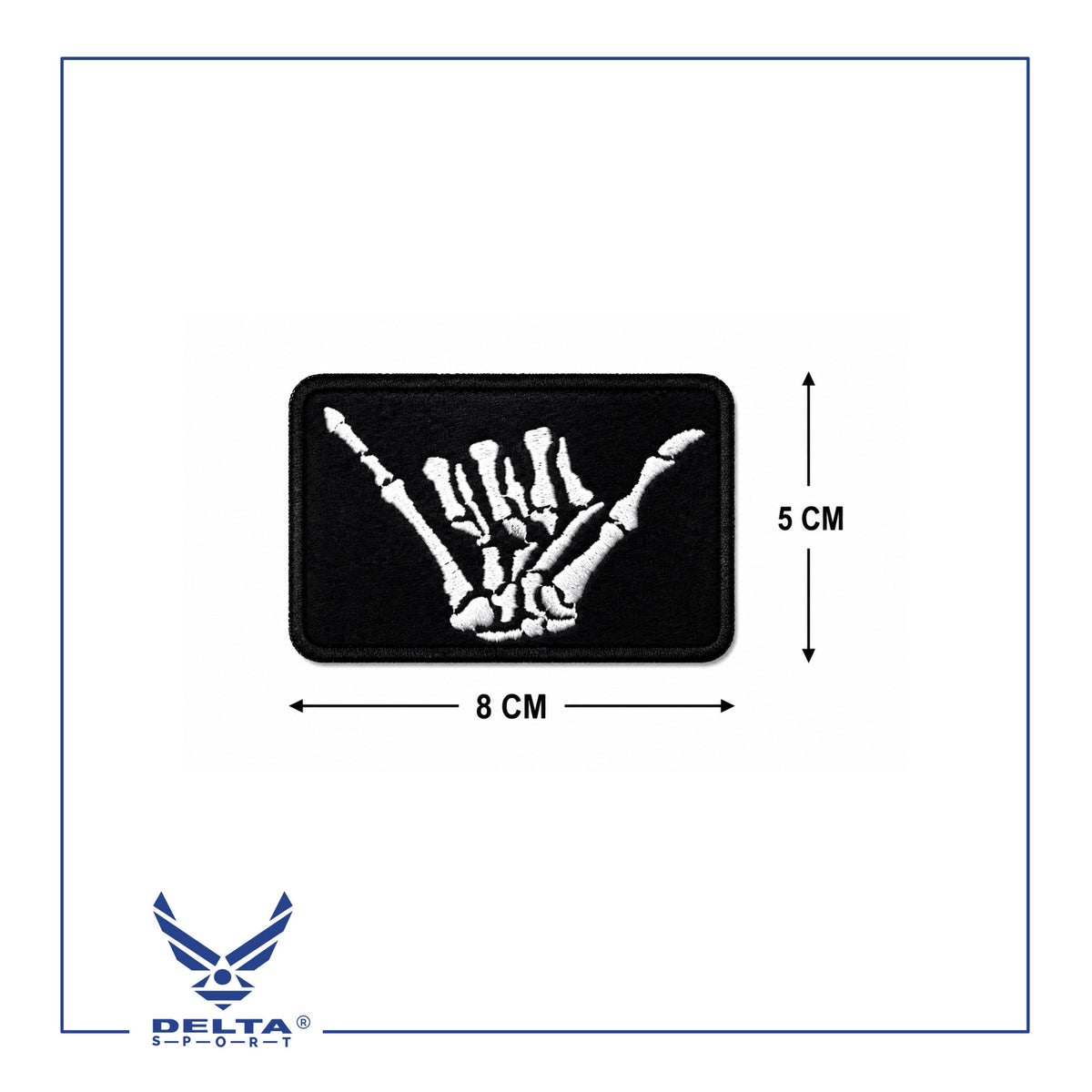 🔹Skeleton Shaka Hand Olive Velcro Patch — 8 × 5 CM.