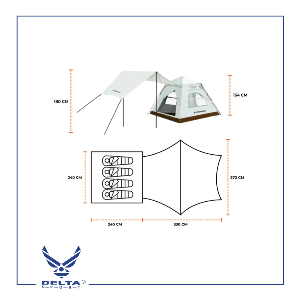 🔹Koraman Automatic Tent + Canopy (4 Persons).