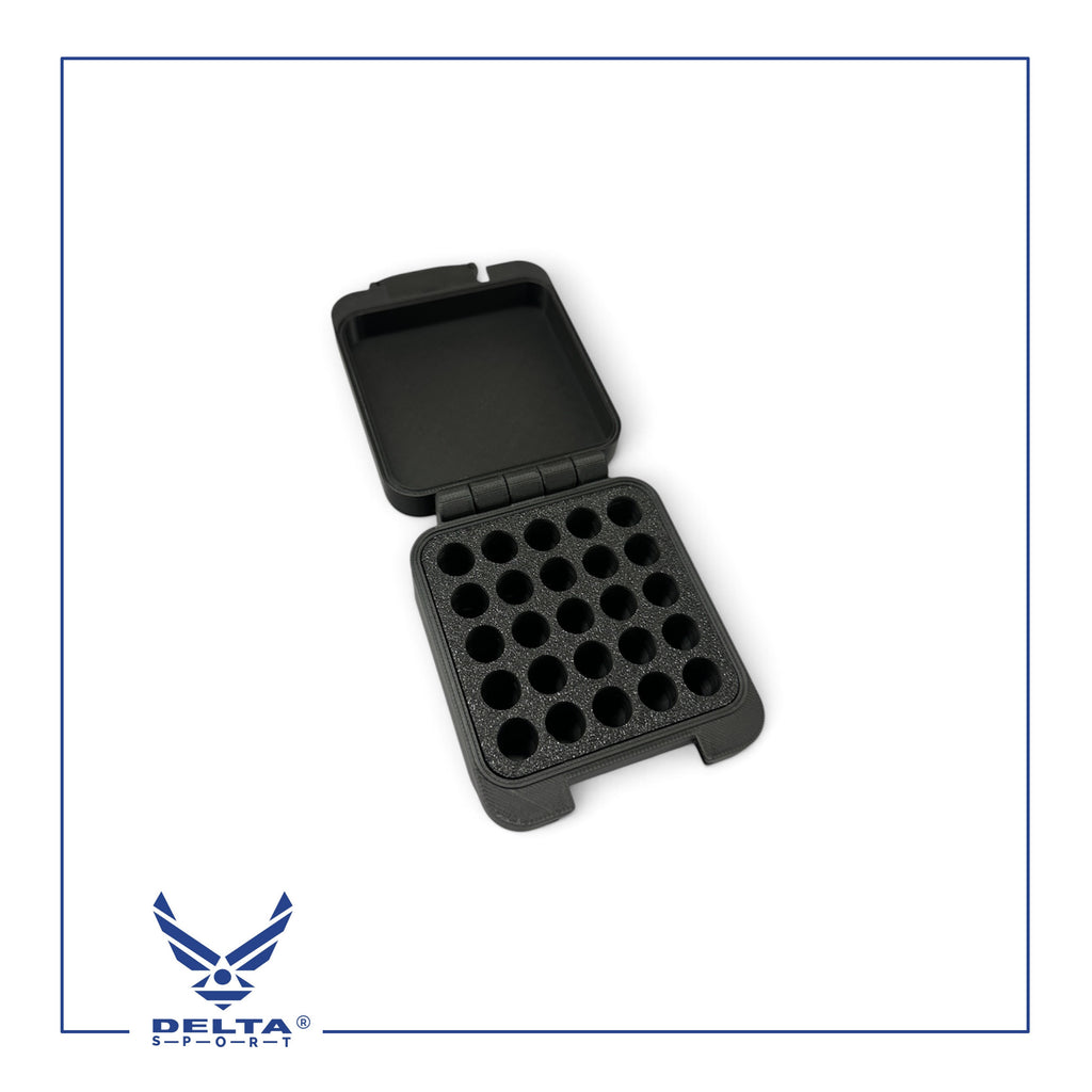 🔹DELTASPORT® 9MM Ammo Storage Case – 25 Rounds.