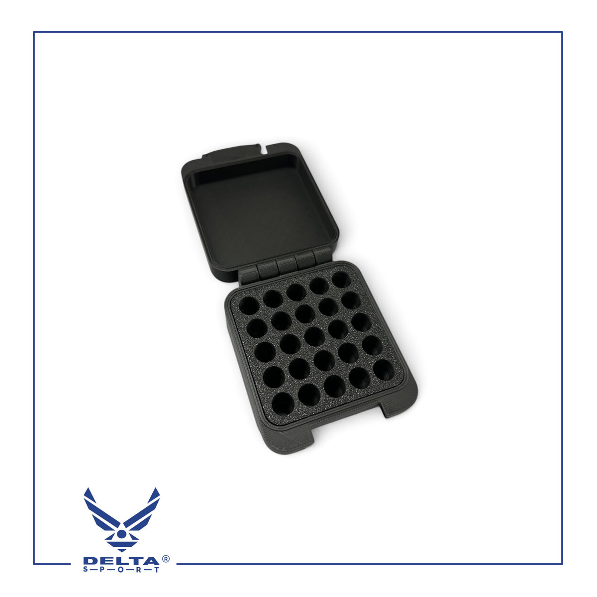 🔹DELTASPORT® 9MM Ammo Storage Case – 25 Rounds.
