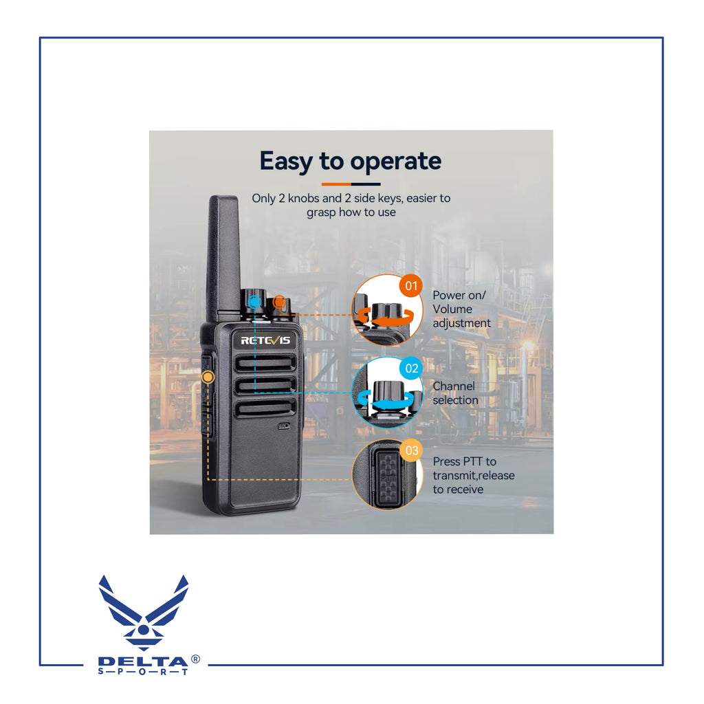 🔹Retevis RT68 / 5W Rechargeable Portable 2-Way walkie-talkies with Earpiece Kit.