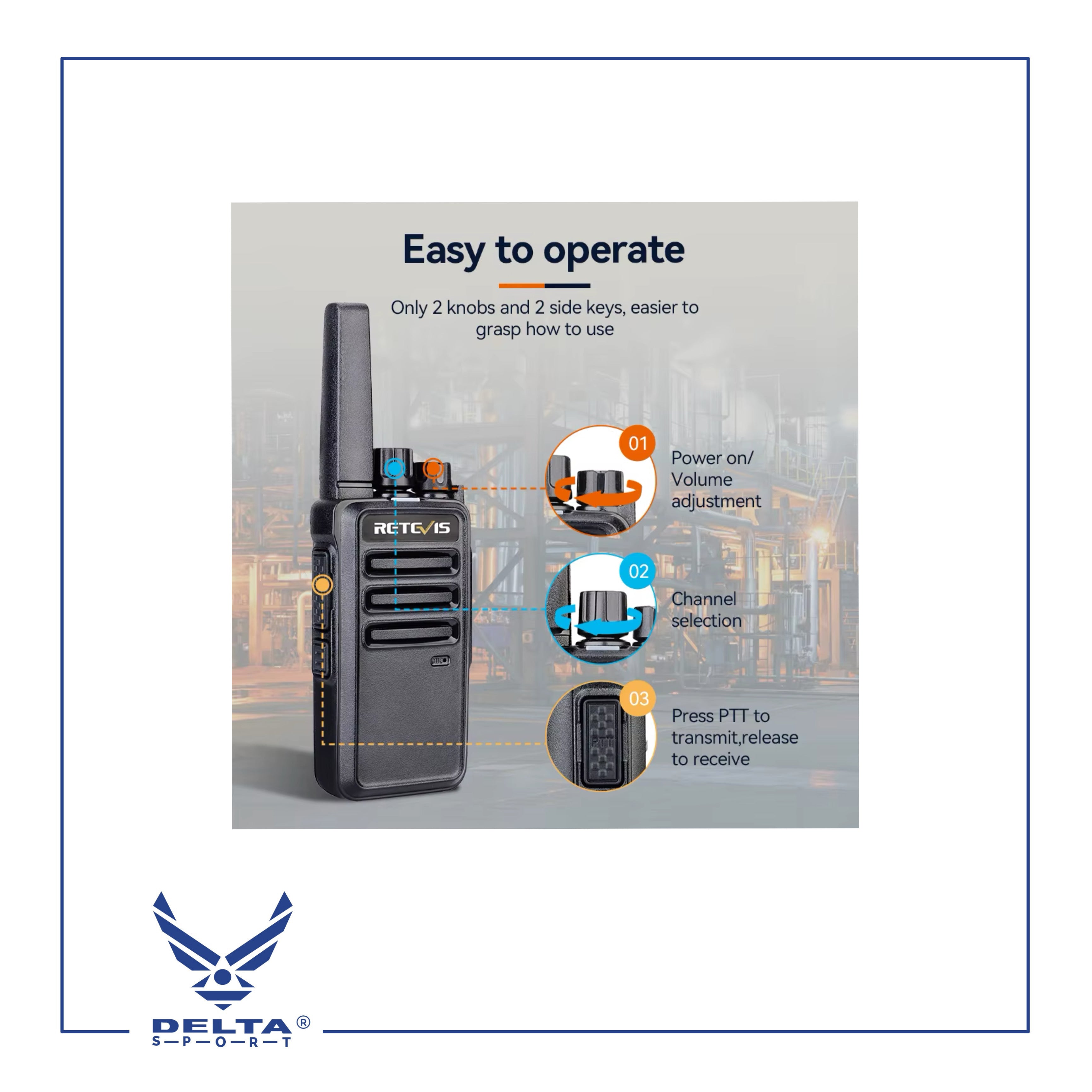 🔹Retevis RT68 / 5W Rechargeable Portable 2-Way walkie-talkies with Earpiece Kit.