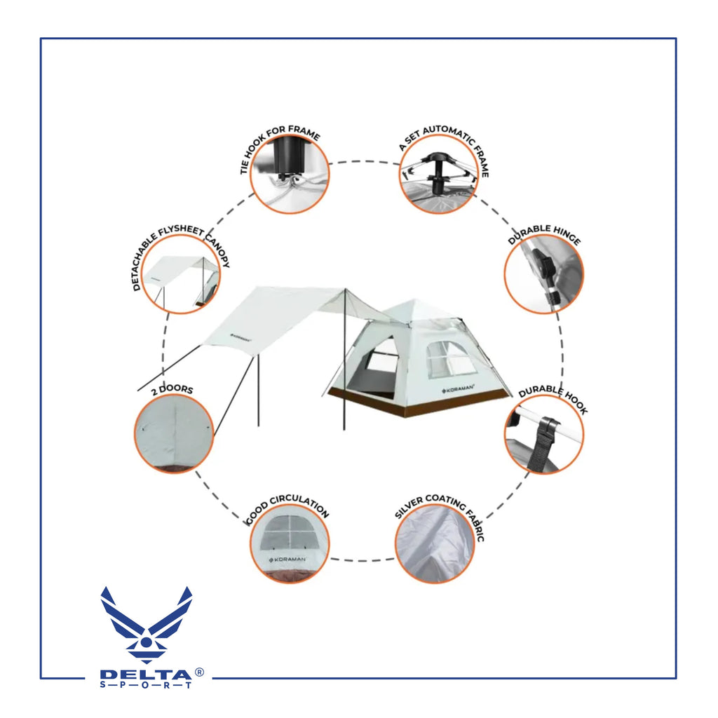 🔹Koraman Automatic Tent + Canopy (4 Persons).