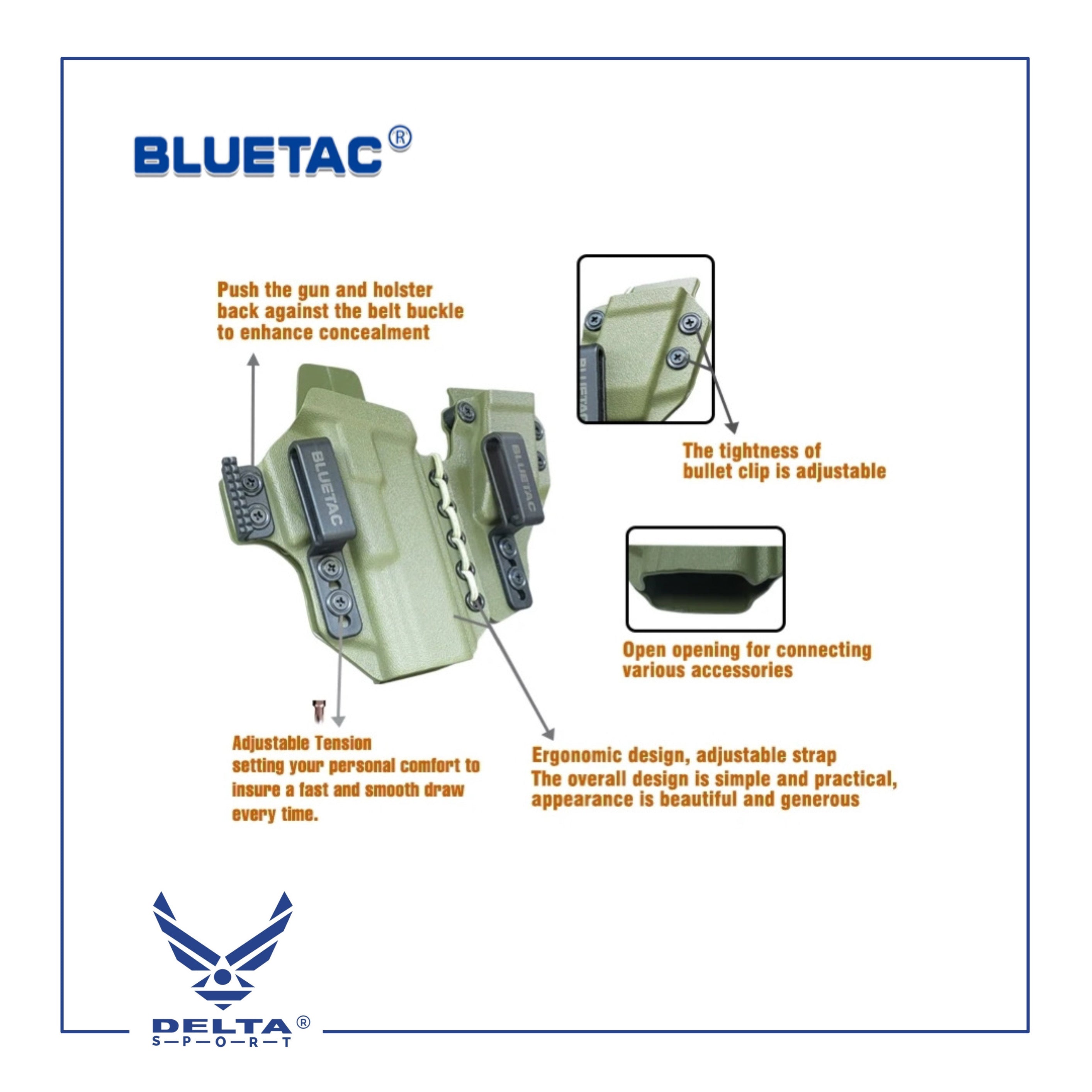 🔹BLUETAC® Concealed Kydex IWB Holster with Magazine Pouch – Glock 17/19.