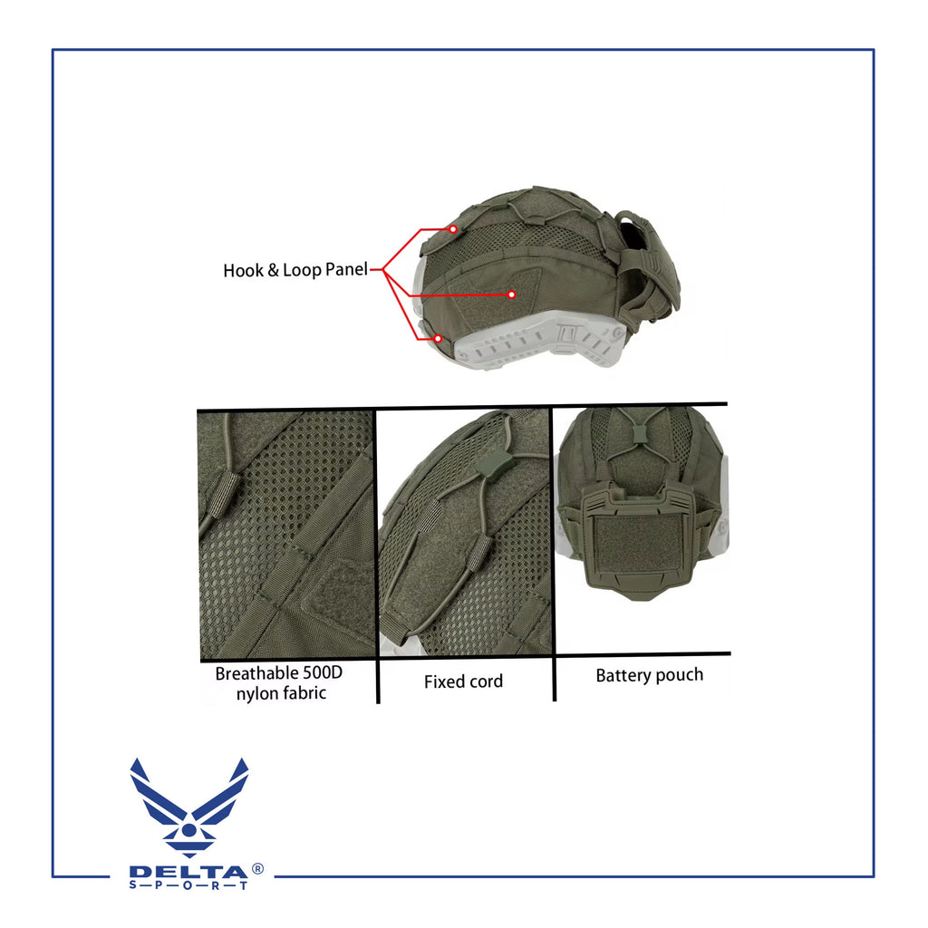 🔹Tactical Helmet Cover with Rear Battery Pocket.