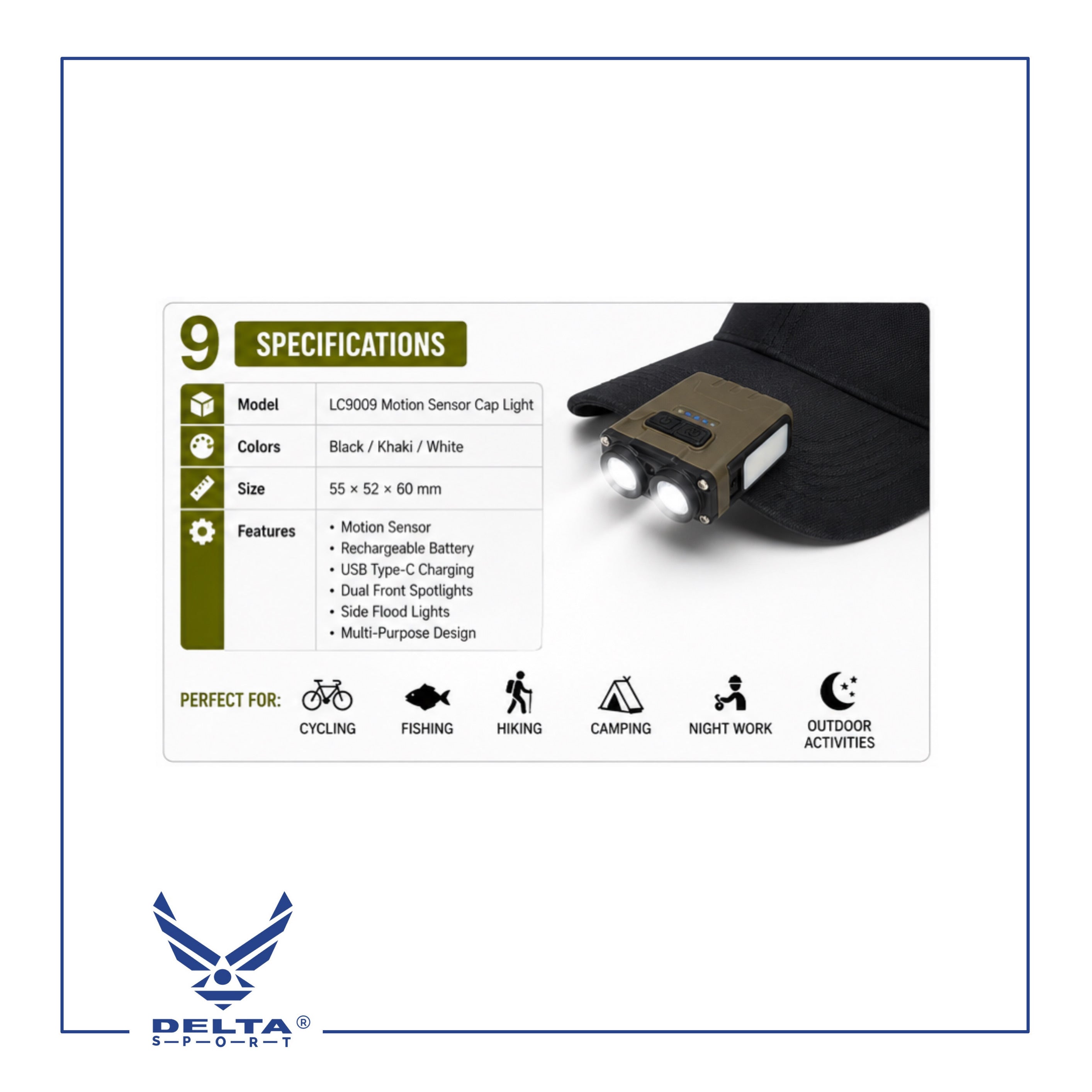 🔹LC9009 Motion Sensor Cap Light.