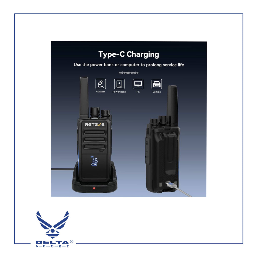 🔹Retevis RT68 / 5W Rechargeable Portable 2-Way walkie-talkies with Earpiece Kit.