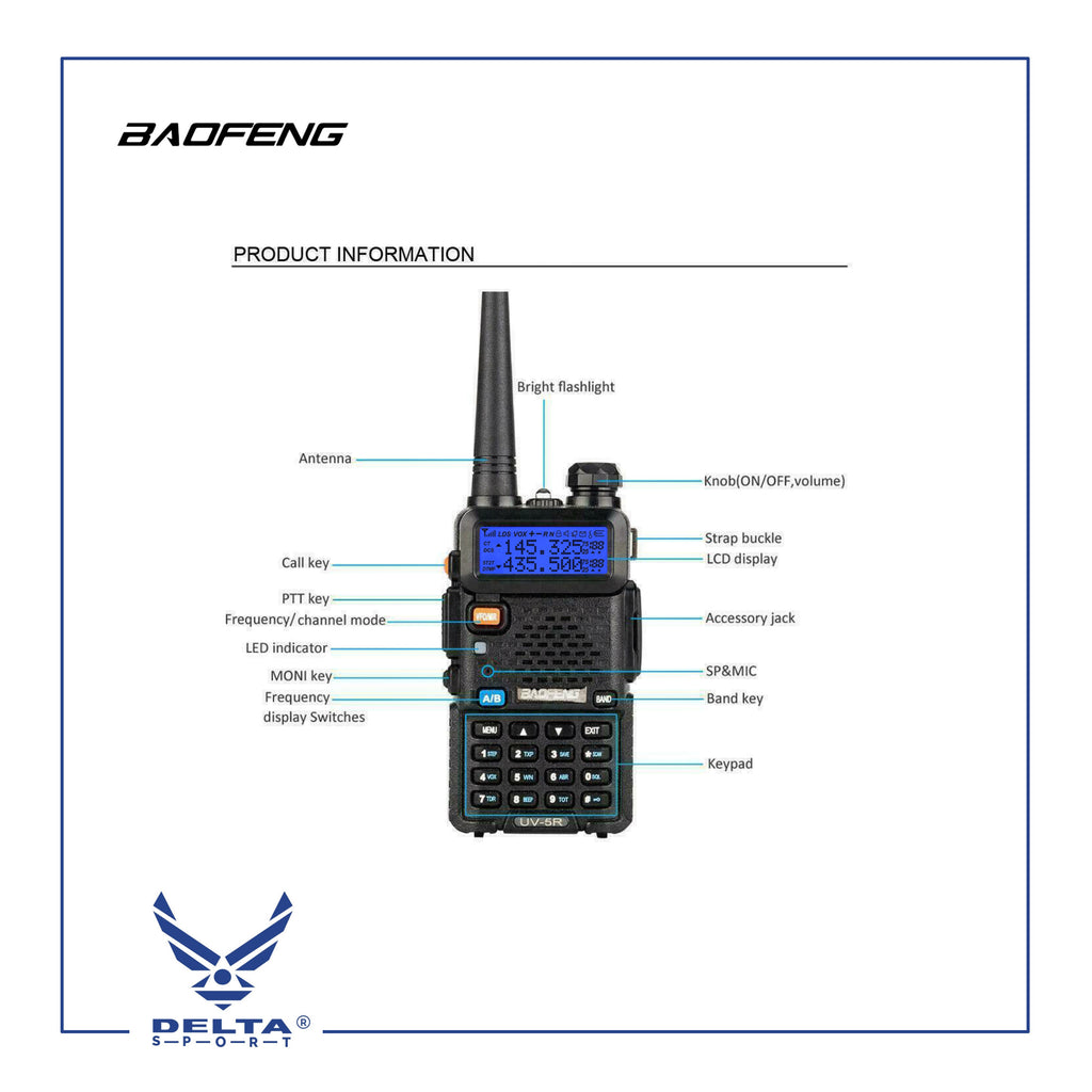 🔹BAOFENG UV-5R (BF113) 8W VHF UHF Dual-Band Walkie Talkies.