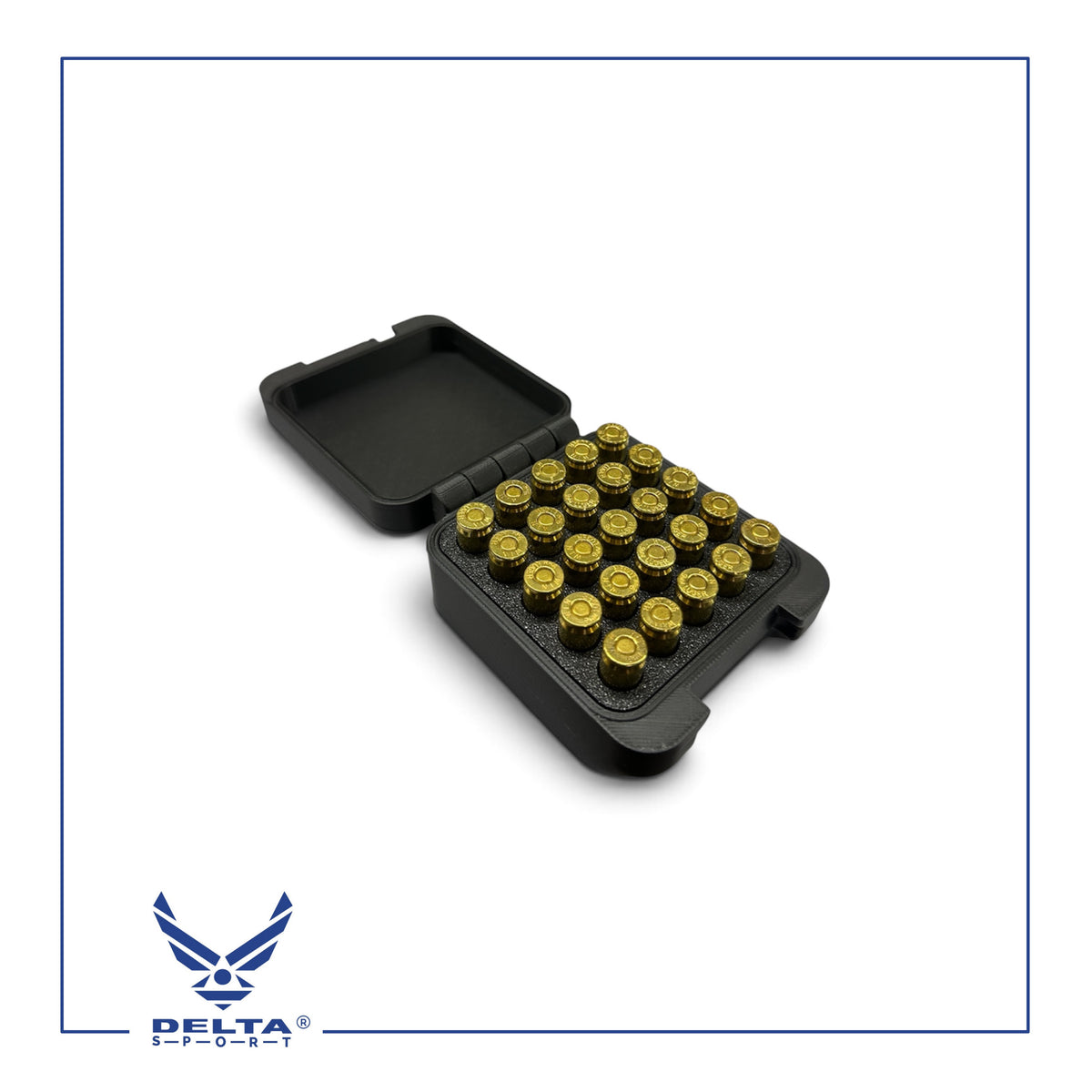 🔹DELTASPORT® 9MM Ammo Storage Case – 25 Rounds.