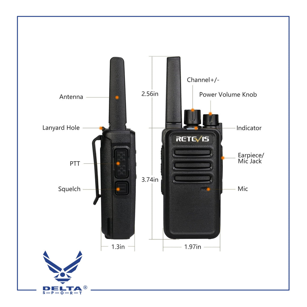 🔹Retevis RT68 / 5W Rechargeable Portable 2-Way walkie-talkies with Earpiece Kit.