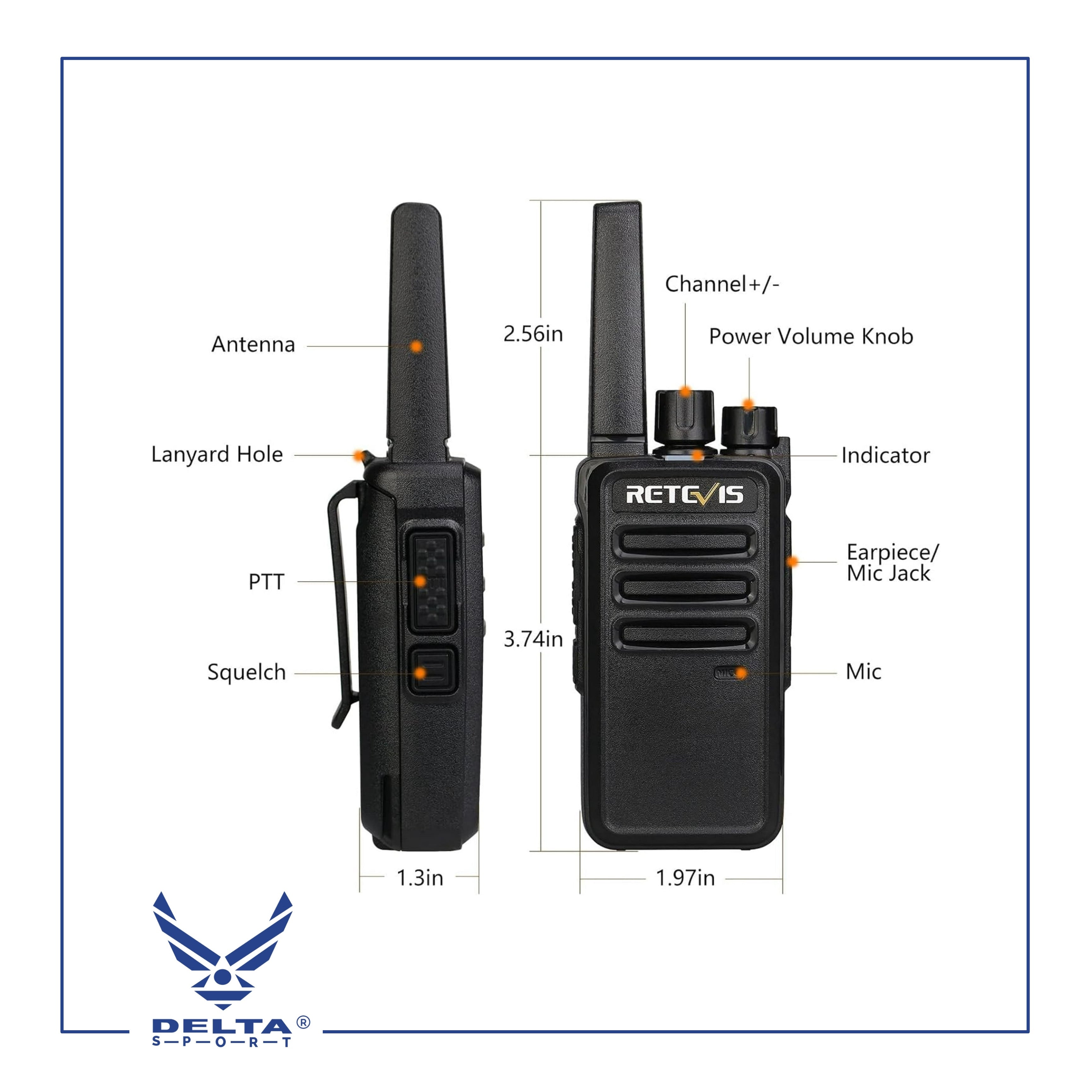 🔹Retevis RT68 / 5W Rechargeable Portable 2-Way walkie-talkies with Earpiece Kit.
