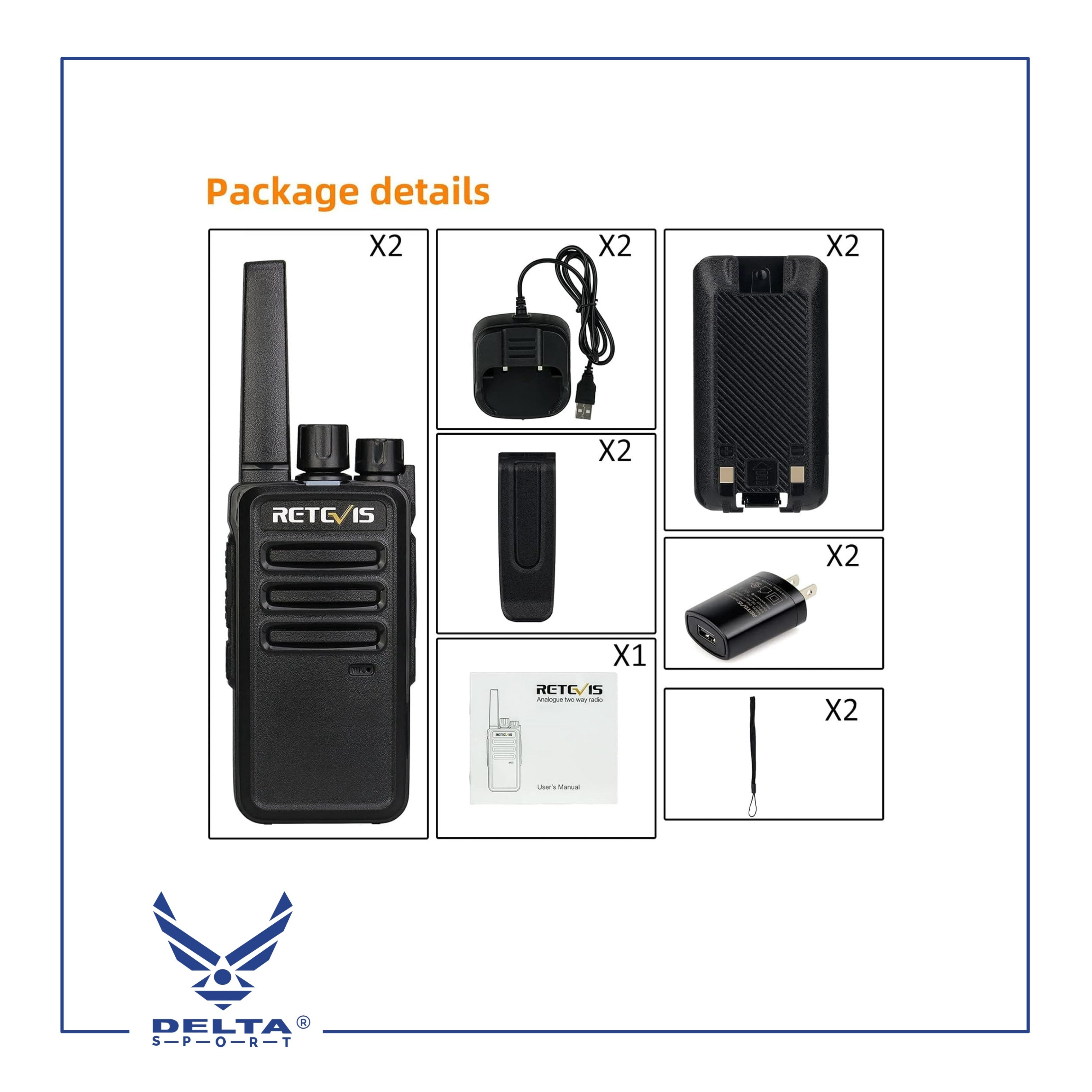 🔹Retevis RT68 / 5W Rechargeable Portable 2-Way walkie-talkies with Earpiece Kit.